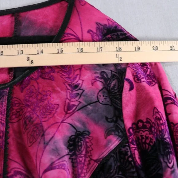 SAMI & JO Boho Burnout Tunic Top Plus Size 3X Pink Black Bell Sleeve Blouse - Picture 8 of 13